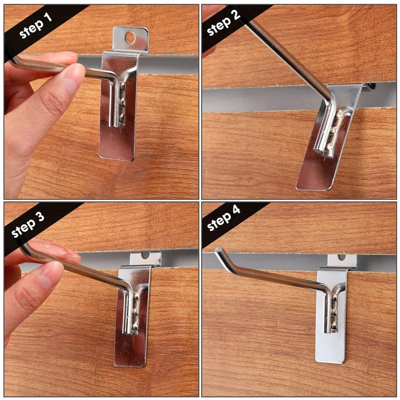 Ferraycle 24 Pack Slatwall Hooks 4/6/8 Inch Heavy Duty Slat Wall Hanging Hook and Hanger Slatwall Panel Accessories Assortment Display Hooks for Garages, Sheds, Basements, Shop, Retail Stores(Silver) - Image 5